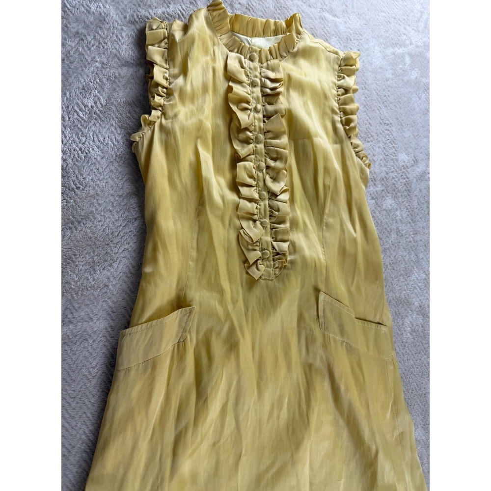 Lucy Paris A-Line Dress S Yellow Ruffled Knee Length Flutter Sleeve Waist Belt - Picture 6 of 16